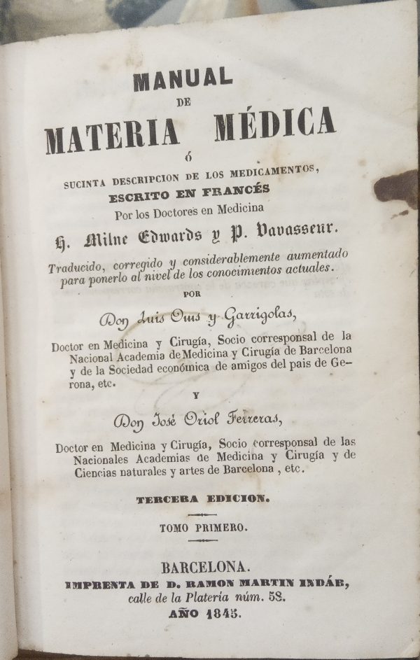 Manual de materia médica o sucinta descripción de los medicamentos 1.